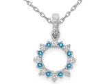 1/12 Carat (ctw) Blue Topaz Circle Pendant Necklace in 14K White Gold with Diamonds